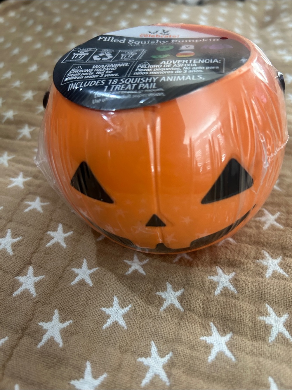 Celebrate It Orange Jack-O'-Lantern Candy Pail filled with 18 Squishy toys